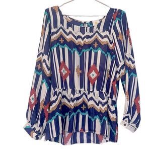 Sis Sis tribal Aztec striped cinched waist blouse size medium new with tag